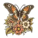 cross, flowers, butterfly, semicolon butterfly tattoo design idea