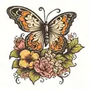 cross, flowers, butterfly, semicolon butterfly tattoo design idea