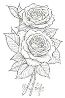 rose with name Janice in cursive as the stem with the date 1975 - 2018 as Roman numerals tattoo design idea