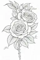 rose with name Janice in cursive as the stem with the date 1975 - 2018 as Roman numerals tattoo design idea