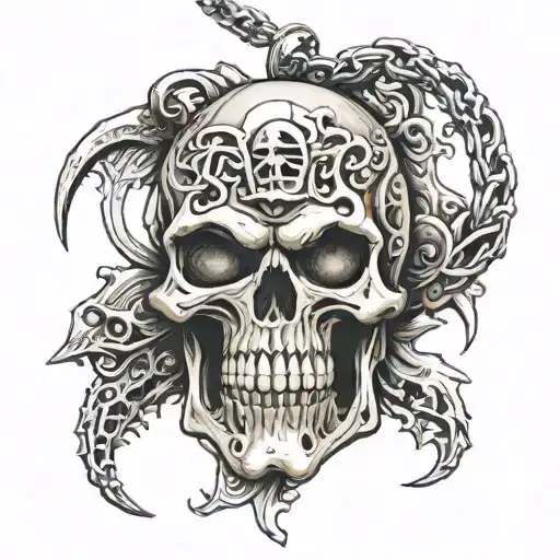 berserk anime skull behelit necklace wrapped tattoo design idea