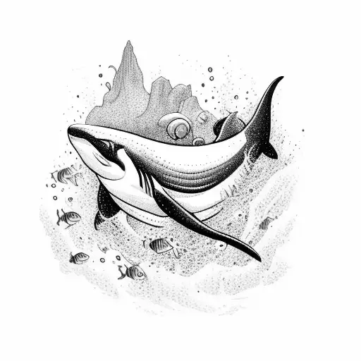 Underwater scene with a majestic orca and colorful marine life tattoo design idea