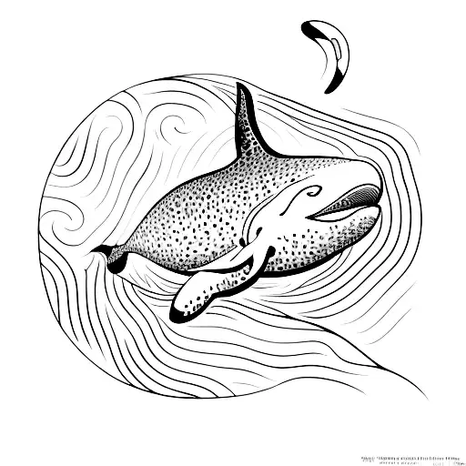 An abstract representation of a killer whale swimming in the ocean depths tattoo design idea