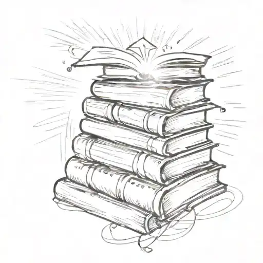 A stack of books with a beam of light shining down on them, symbolizing knowledge and enlightenment tattoo design idea