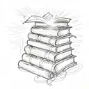 A stack of books with a beam of light shining down on them, symbolizing knowledge and enlightenment tattoo design idea