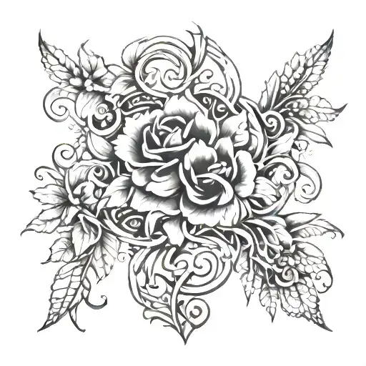 An intricate tattoo of flowers intertwined with the Virgo and Scorpio signs, symbolizing love and beauty tattoo design idea