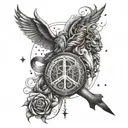 A tattoo design featuring a mentor guiding a Virgo and Scorpio symbol towards peace and beauty tattoo design idea