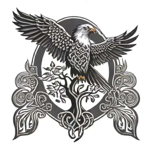 Celtic tree of life polish falcon tattoo design idea