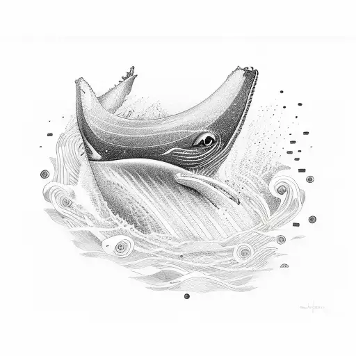 A whale swimming through a cosmic ocean of musical notes tattoo design idea