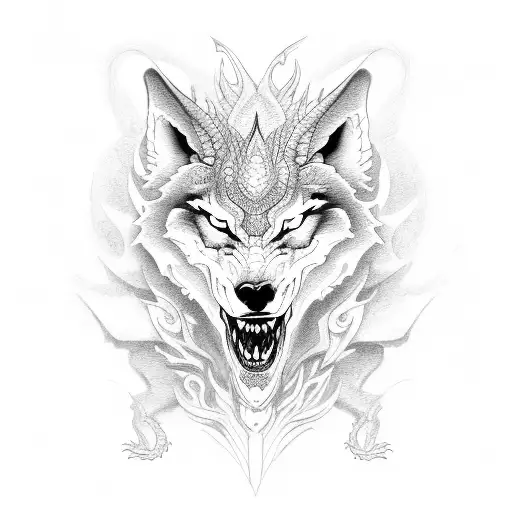 Dragon full body wolf growling tattoo design idea