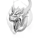 Dragon full body wolf growling tattoo design idea