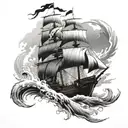 waves, pirate ship,  tattoo design idea