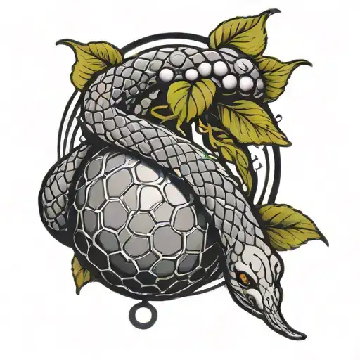 a snake wrapped grape fruit in black grey tattoo tattoo design idea