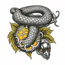 a snake wrapped grape fruit in black grey tattoo tattoo design idea