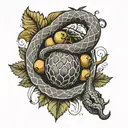 a snake wrapped grape fruit in black grey tattoo tattoo design idea