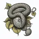 a snake wrapped grape fruit in black grey tattoo tattoo design idea