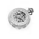 A pocket watch with gears and cogs, surrounded by celestial elements like stars and planets tattoo design idea