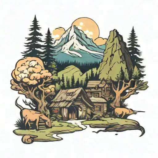 an idea to represent a place in the mountains that is my town, where my four grandparents lived tattoo design idea