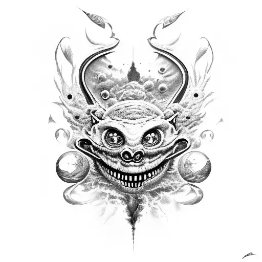 Teeth with eyes surrounded by flyes gore abstract  tattoo design idea