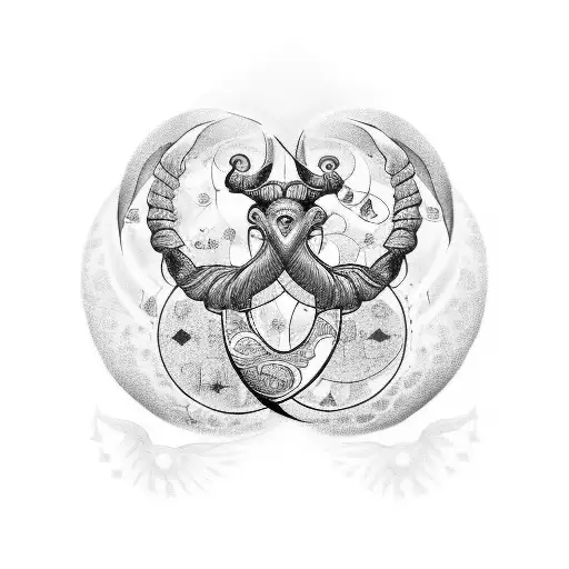 A captivating tattoo design featuring the astrological symbols of Scorpio and Aries, showcasing the deep bond between a mother and her son. tattoo design idea