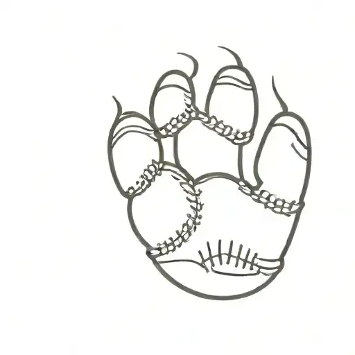 A minimalist design of a baseball with a cat's paw print on it tattoo design idea