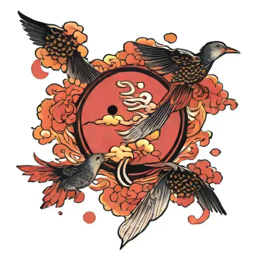 akatsuki red cloud with uchia birds flying tattoo design idea