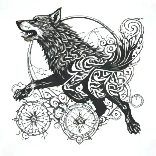 Turkish, wolf, time and dead  tattoo design idea