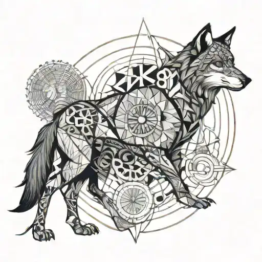 Turkish warrior, wolf, moon, time and future   tattoo design idea