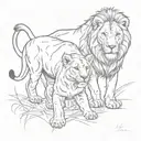 lion lioness 2 lion cubs playing tattoo design idea