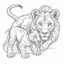lion lioness 2 lion cubs playing tattoo design idea
