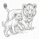 lion lioness 2 lion cubs playing tattoo design idea