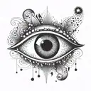 A mystical eye with cosmic elements, representing the client's fascination with secret powers and the mysteries of the universe tattoo design idea
