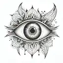 A mystical eye with cosmic elements, representing the client's fascination with secret powers and the mysteries of the universe tattoo design idea