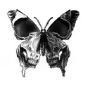 two skulls and a butterfly add other tattoos around it for a half sleeve tattoo design idea