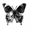 two skulls and a butterfly add other tattoos around it for a half sleeve tattoo design idea