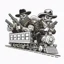 bandits riding front of train wearing sombreros and holding guns tattoo design idea