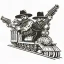 bandits riding front of train wearing sombreros and holding guns tattoo design idea