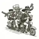 bandits riding front of train wearing sombreros and holding guns tattoo design idea