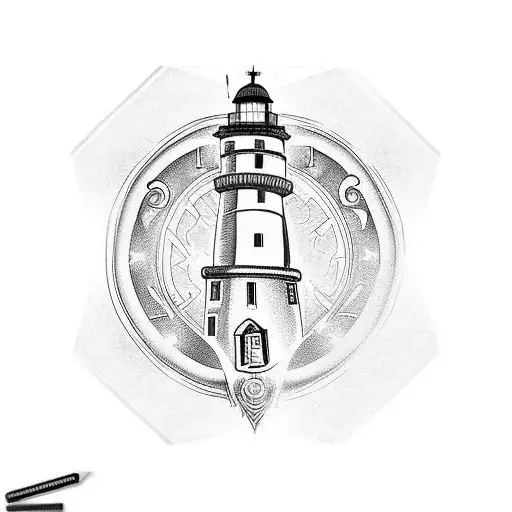 Lighthouse with birthdate in roman numerals tattoo design idea