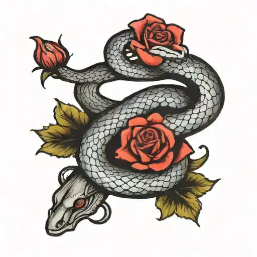 snake with red roses  tattoo design idea