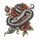 snake with red roses  tattoo design idea