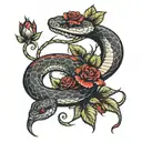 snake with red roses  tattoo design idea