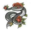 snake with red roses  tattoo design idea