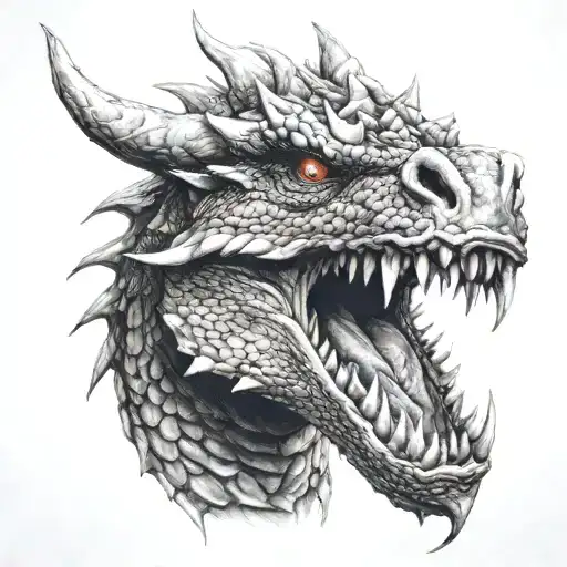 Dragon Head, Mouth Open Tattoo Idea front view  tattoo design idea