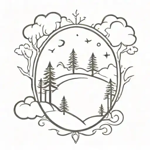 A blackwork tattoo of a mystical forest scene from Zelda, with hidden musical notes scattered throughout, capturing your fascination with both worlds tattoo design idea