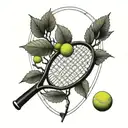 A tennis racket transformed into a tree with tennis balls as fruit tattoo design idea