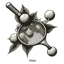 A tennis racket transformed into a tree with tennis balls as fruit tattoo design idea