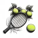 A tennis racket transformed into a tree with tennis balls as fruit tattoo design idea