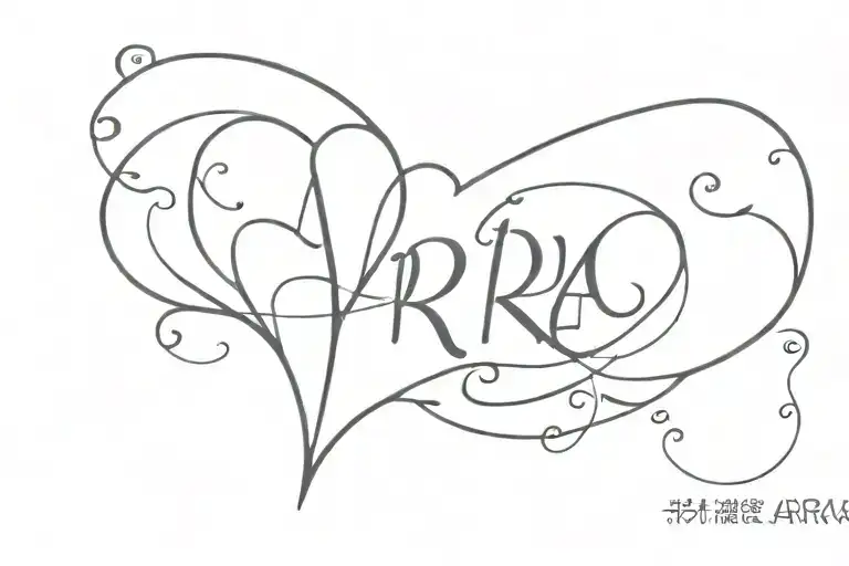the name Aria with a heart shape tattoo design idea