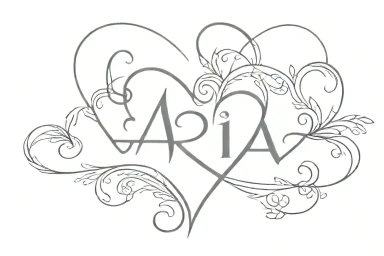 the name Aria with a heart shape tattoo design idea